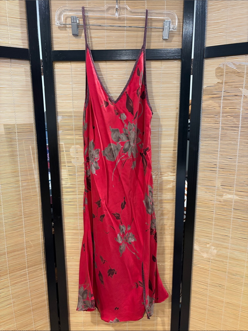Red Floral silk Slip Dress
